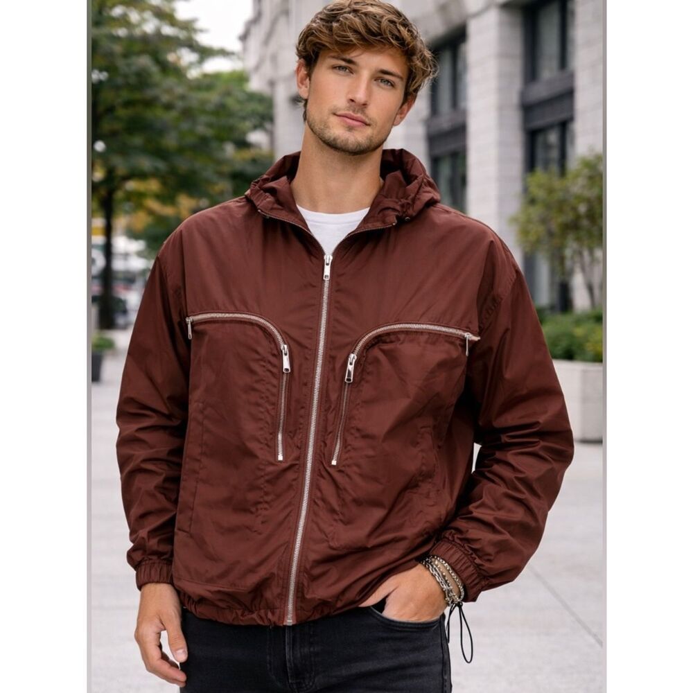 Dsquared2 Brown Nylon Hooded Jacket Made in Italy Lightweight Windbreaker Unisex
